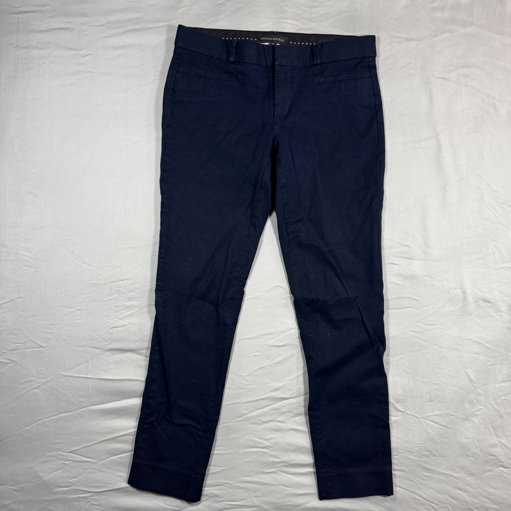 Banana Republic Sloan Skinny Pants Womens 0 Navy Blue Solid Mid Rise Career